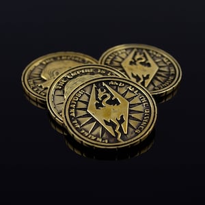 Brass Septim Coin LARP coin Dragon Empire Fantasy RPG Item Jewelry gift geek Gamer jewelry Handmade image 6