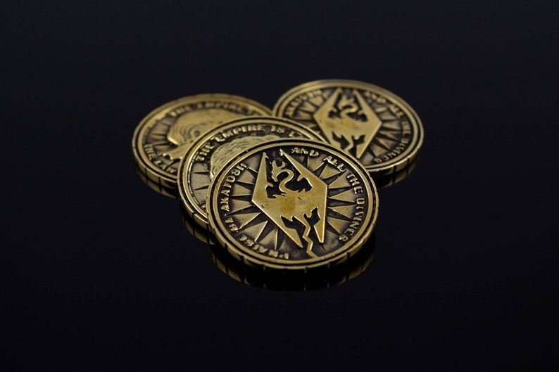 Brass Septim Coin LARP coin Dragon Empire Fantasy RPG Item Jewelry gift geek Gamer jewelry Handmade image 6