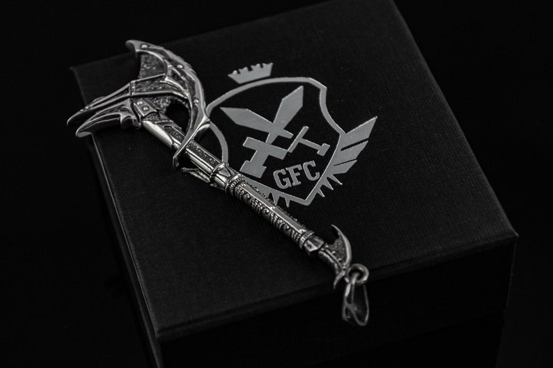 Sterling Silver Daedric Battle Axe video game necklace, Fantasy LARP jewelry for gamers image 6