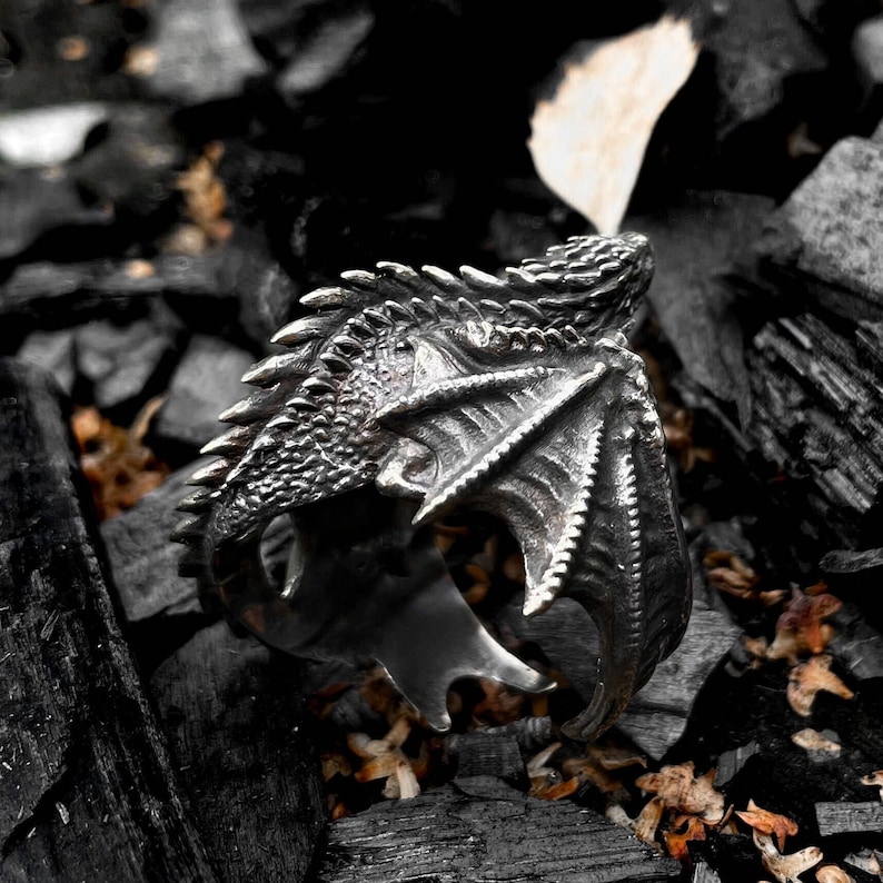 Dragon Chunky Ring Fantasy Jewelry Dnd Themed Gift for Him Etsy