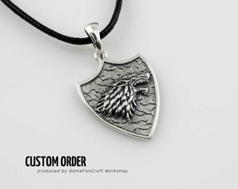 House Stark Direwolf pendant (in Sterling Silver or Brass) for fans of the King of the North