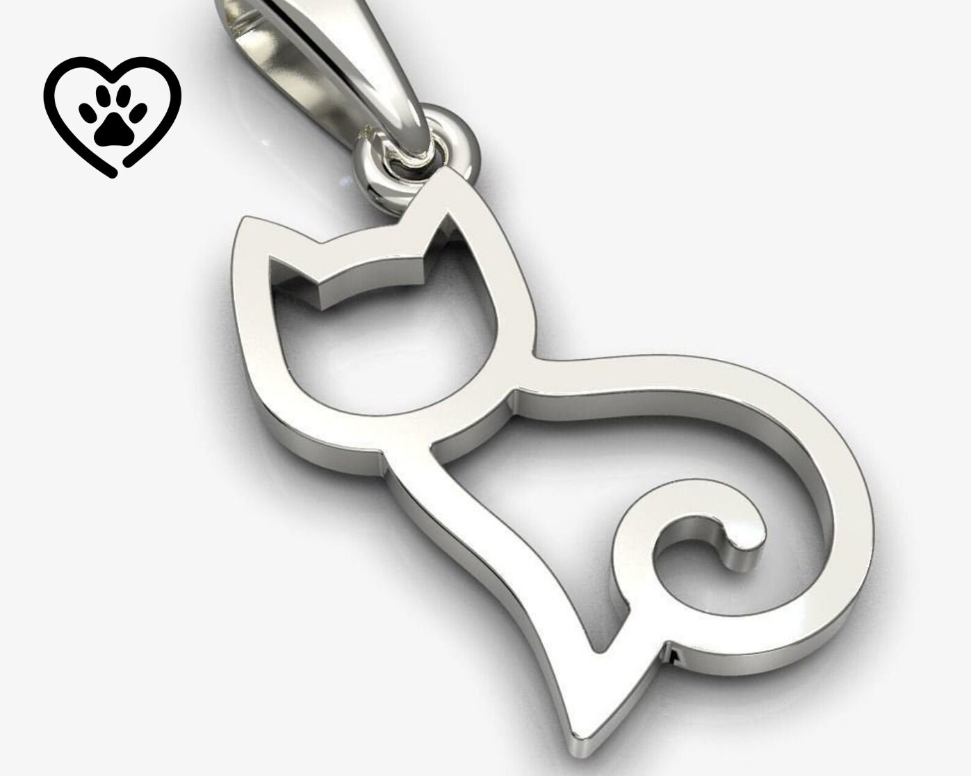 Ciondolo a forma di gatto in argento sterling: collana minimalista a forma di gattino - Italia