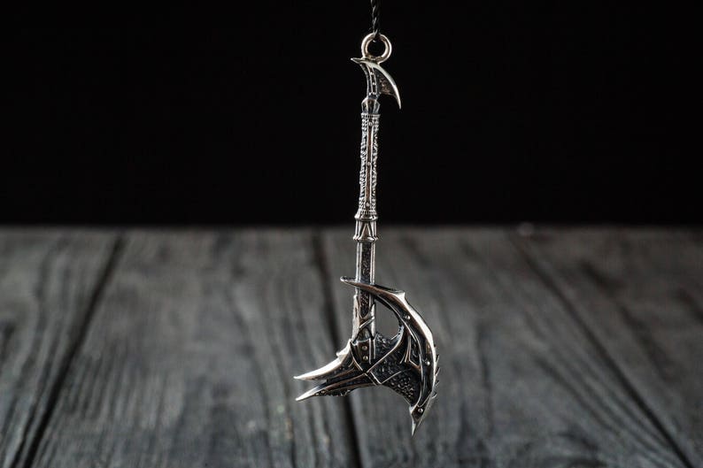 Sterling Silver Daedric Battle Axe video game necklace, Fantasy LARP jewelry for gamers image 3