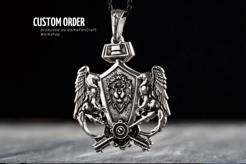 Silver Alliance video game lion necklace, LARP, Cosplay and Fantasy jewelry for gamers image 1