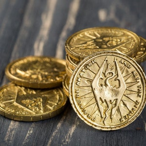 Brass Septim Coin LARP coin Dragon Empire Fantasy RPG Item Jewelry gift geek Gamer jewelry Handmade image 3