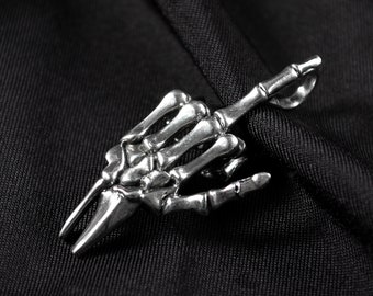 Sterling silver Skeleton middle finger pendant Reaper statement skull jewelry gift for him