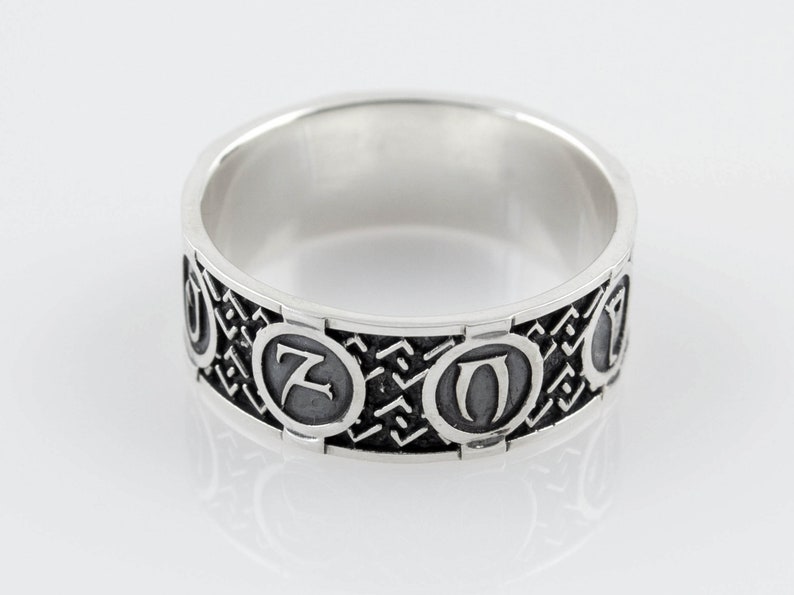 Daedric runes ring, LARP jewelry, Fantasy daedra ring, Oblivion runes, Handmade jewellery, Yellow gold, Sterling silver, White gold image 4