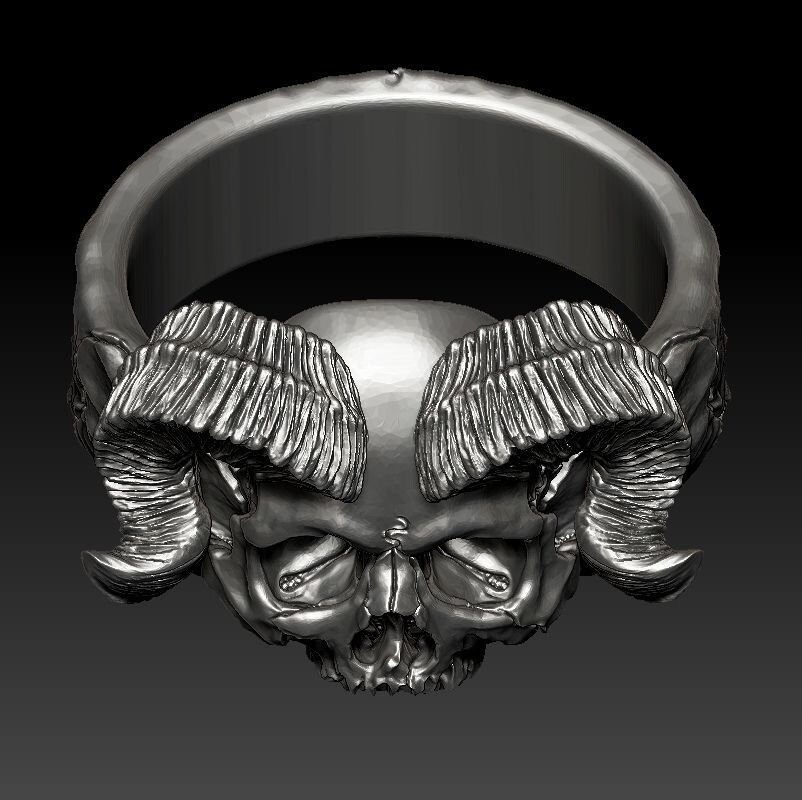 Horned Skull Ring Demon ring brutal bikers jewellery gift Etsy
