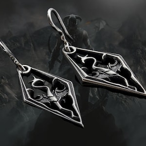 Dragon Earrings LARP Fantasy Eardrop Dragonborn earrings Handmade Sterling Silver Fashion Wear Jewelry