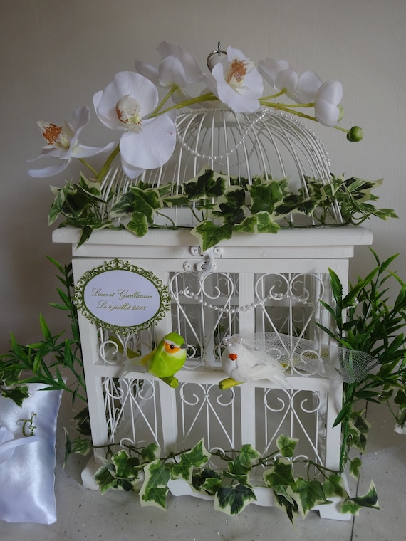 Urne De Mariage Thème Cage à Oiseaux Lierre Orchidées