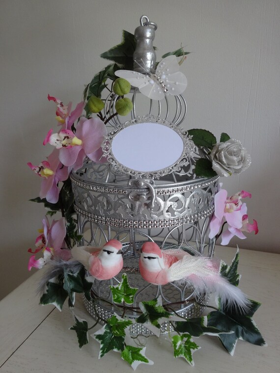 Urne De Mariage Thème Cage à Oiseaux Argent