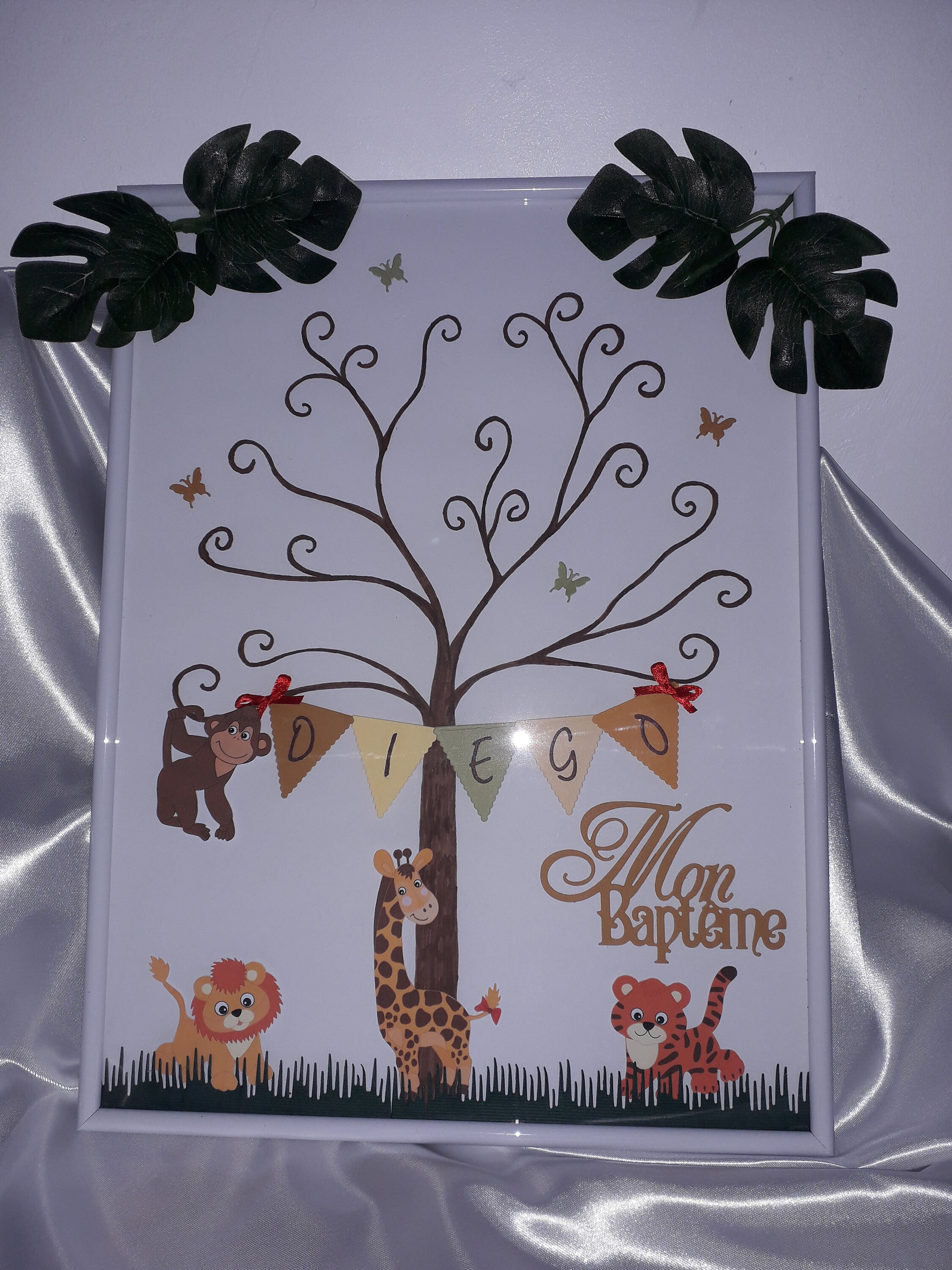 Arbre à Empreintes Pour Baptême ou d'anniversaire Garçon sur Le Thème de La Jungle