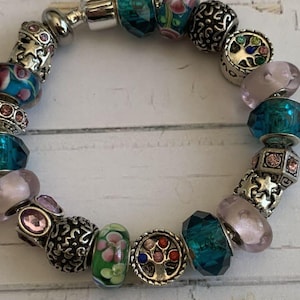 Bracelet à breloques style vintage Pandora avec breloques perles au chalumeau