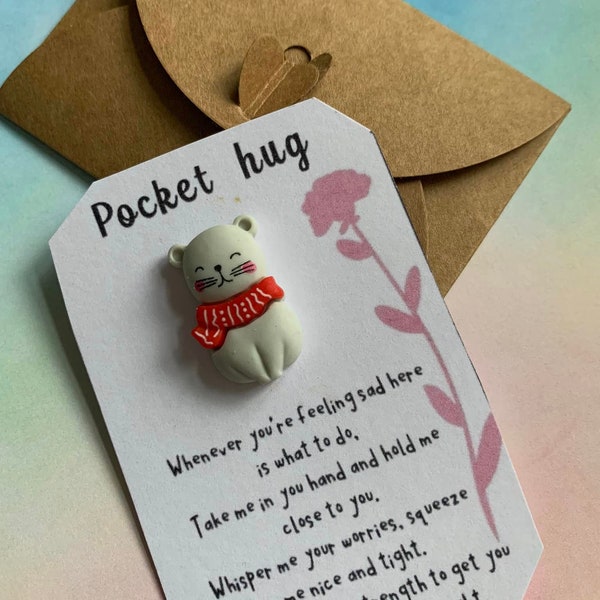Abrazo de bolsillo Kitty Kat Pensando en ti Regalos, Enviando un abrazo para alguien Regalo especial de positividad para cumpleaños Boda