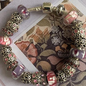 Bracelet à breloques style vintage Pandora avec breloques perles au chalumeau