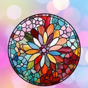 Mandala Stained Window Hanging Suncatcher Panel With Chain For Wall Or Window