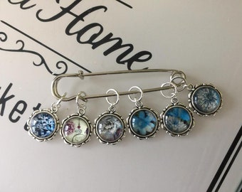 6 Vintage Flowered Stitch Markers