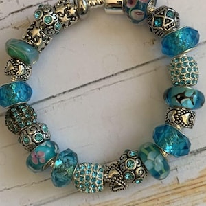 Bracelet à breloques style vintage Pandora avec breloques perles au chalumeau