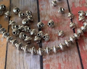 50 Bicone Spacer Beads Tibetan Silver Plated 7mm