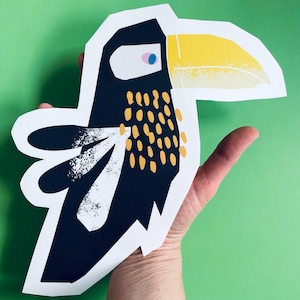 Muursticker, zelfklevend, abstracte Toekan 25 x 22,5 cm, makkelijk ophangen-verwijderen, behangsticker, wallart, makkelijke behangsticker,