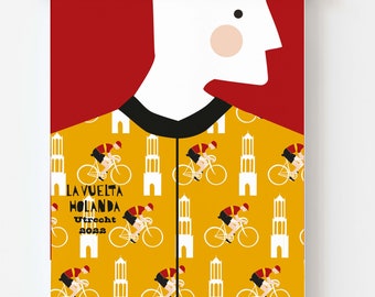 poster vuelta utrecht 2022, 30x40 cm, Biotop paper, cycling, illustration, Domtoren, cyclist, print, Vuelta,