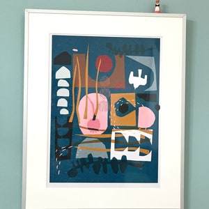 Poster Stillness in blue, 40x50 or 30x40 cm, a print with abstract papercut illustration, wall decoration, print 250/160 gram wood-free paper image 3