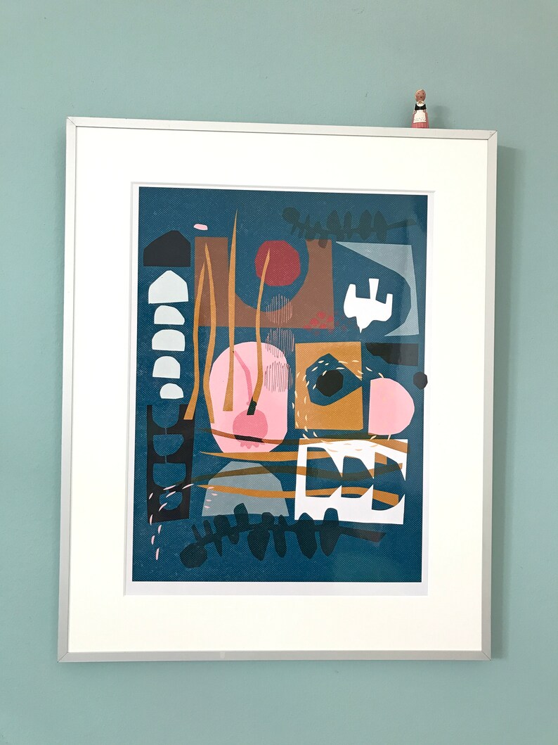 Poster Stillness in blue, 40x50 or 30x40 cm, a print with abstract papercut illustration, wall decoration, print 250/160 gram wood-free paper image 3