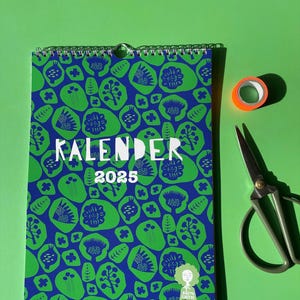 Calendrier mensuel 2025, A4, avec motifs colorés, carton robuste, impressions de cartes supplémentaires, accroché sur un classeur à anneaux, motif de surface découpé en papier