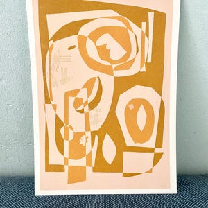 Impresión, A4, cm (21x29,7), impresión artística de ilustración recortada en papel, decoración de pared, naranja y rosa, impresión recortada abstracta, póster moderno,