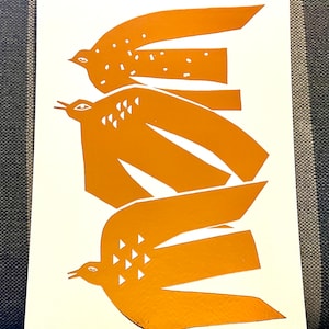 Stampa artistica di uccelli in formato A4 n. 2 con stampa su lamina di bronzo, bellissimi uccelli astratti, poster, bronzo lucido, decorazione murale, stampa di lusso, stile metà secolo