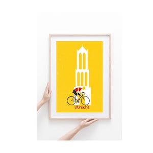 Poster cyclist, Dom Tower Utrecht, 40x60cm (160gr) and 50x70cm (250 gr) wood-free paper. Papercuts, Print with cyclist, Dom Tower