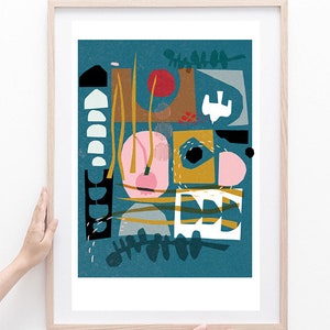 Poster Stillness in blue, 40x50 or 30x40 cm, a print with abstract papercut illustration, wall decoration, print 250/160 gram wood-free paper image 2