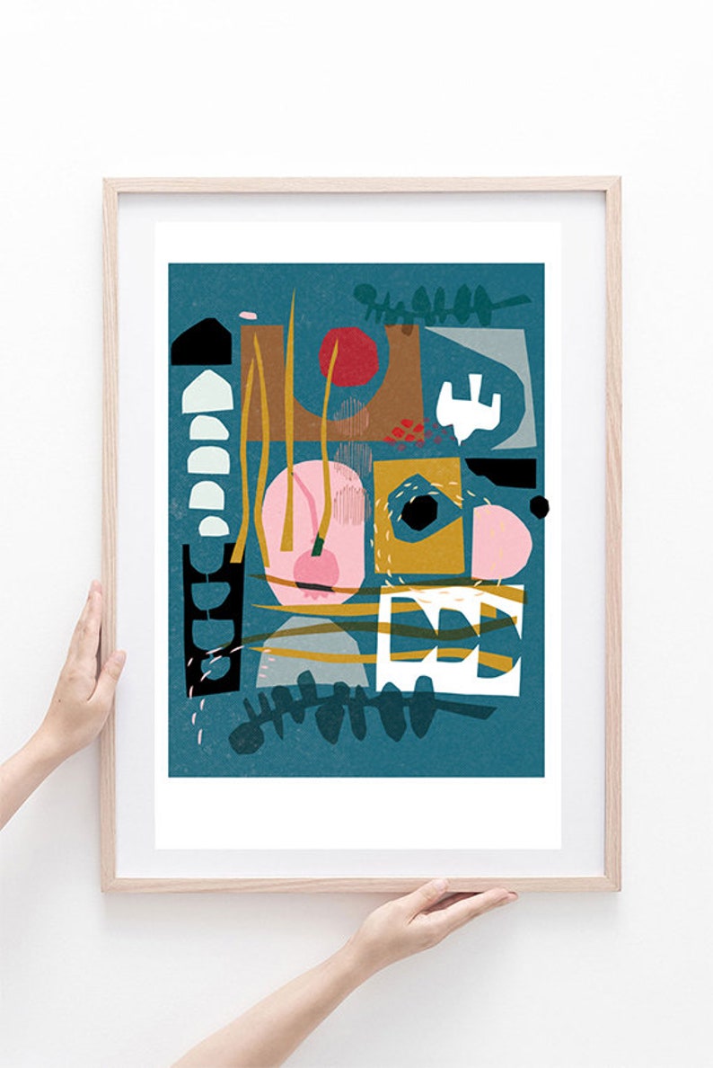 Poster Stillness in blue, 40x50 or 30x40 cm, a print with abstract papercut illustration, wall decoration, print 250/160 gram wood-free paper image 2