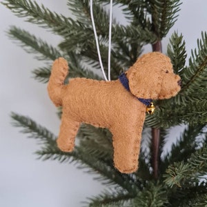 Tan Cockapoo decoration. Hanging wool felt dog decoration for Christmas tree. Handmade decoration, xmas tree ornament.