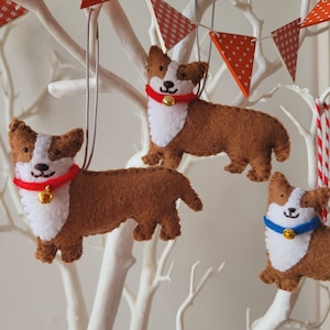 Corgi decoration. Hanging wool felt dog decoration for Christmas tree. Handmade decoration, xmas tree ornament. image 1