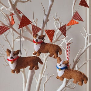 Corgi decoration. Hanging wool felt dog decoration for Christmas tree. Handmade decoration, xmas tree ornament. image 2