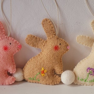 Easter rabbit/bunny decoration, hand embroidered, rustic Easter bunny/rabbit. Easter twiggy tree hanging ornament, handmade Easter ornament. image 2