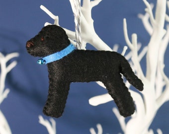 Black Labrador decoration. Hanging wool felt dog decoration for Christmas tree. Handmade decoration, xmas tree ornament.