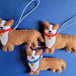 Corgi decoration. Hanging wool felt dog decoration for Christmas tree. Handmade decoration, xmas tree ornament. image 3