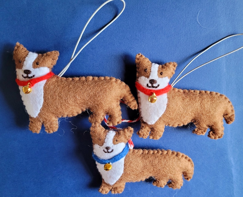 Corgi decoration. Hanging wool felt dog decoration for Christmas tree. Handmade decoration, xmas tree ornament. image 3