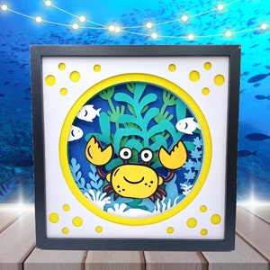Entzückende Krabbe Kinderzimmer Dekor, Unterwasser Themed Layered Shadow Box Art - Sofortiger Download Wunderliche Wandkunst für den Hafen Ihrer Kleinen!