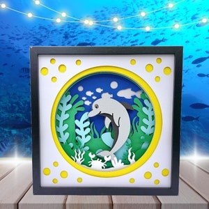 Entzückende Delphin-Kinderzimmer-Dekor, Unterwasser Themed Layered Shadow Box Art - Sofortiger Download Wunderliche Wandkunst für den Hafen Ihrer Kleinen!