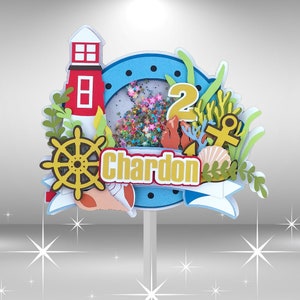 海の水中テーマ 3D バースデーシェイカーケーキトッパー | インスタントデジタルダウンロード SVG Cricut ファイル