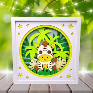 Schattige babyzebra kinderkamerdecoratie - jungle-thema gelaagde schaduwdooskunst - Instant download grillige muurkunst voor de toevluchtsoord van je kleintje!