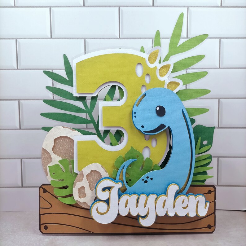 Cute Dinosaur Number 3 Cake Topper, Easy Download SVG File for Cricut