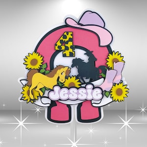 Cowgirl Birthday Cake Topper SVG Template: Personalized Party Decor (Cricut Cut File)