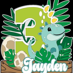Topo de bolo fofo de dinossauro número 3, arquivo SVG de download fácil para Cricut, decoração de festa de aniversário infantil editável