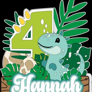 Topo de bolo fofo de dinossauro número 4, arquivo SVG de download fácil para Cricut, decoração de festa de aniversário infantil editável