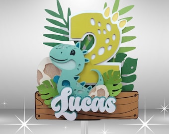Lindo dinosaurio número 2 pastel topper, fácil descargar archivo SVG para Cricut, decoración editable de fiesta de cumpleaños para niños