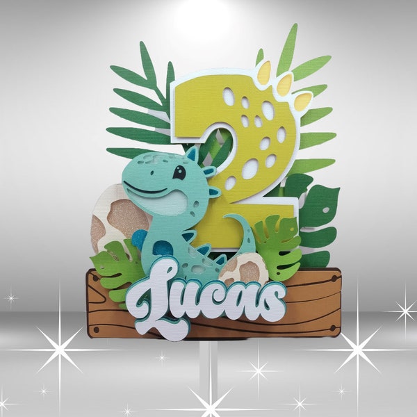 Cute Dinosaur Number 2 Cake Topper, Easy Download SVG File for Cricut, Editable Kids Birthday Party Decoration